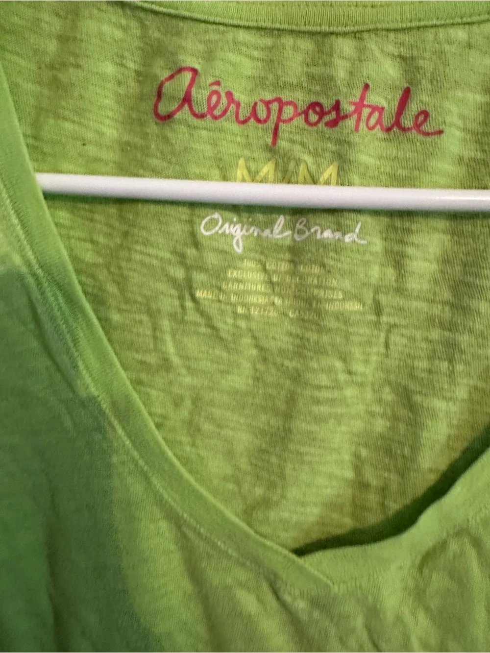 Aeropostale Neon Green V-Neck Short Sleeve Tee